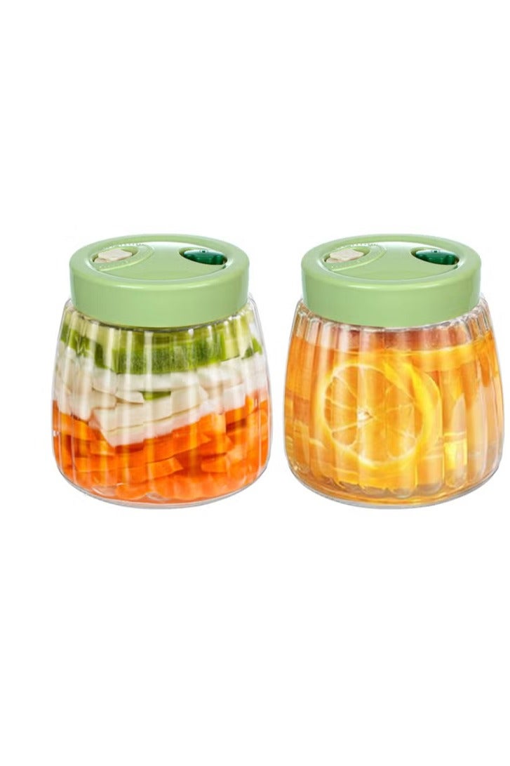 Fermentation Jars, 2 Pcs Glass Jars, 1L Kimchi Container, Fermenting Jar with 2 Air Release Vent, Food Storage Transparent Kimchi Jar, for Kimchi Sauerkraut Sourdough Starter Jars