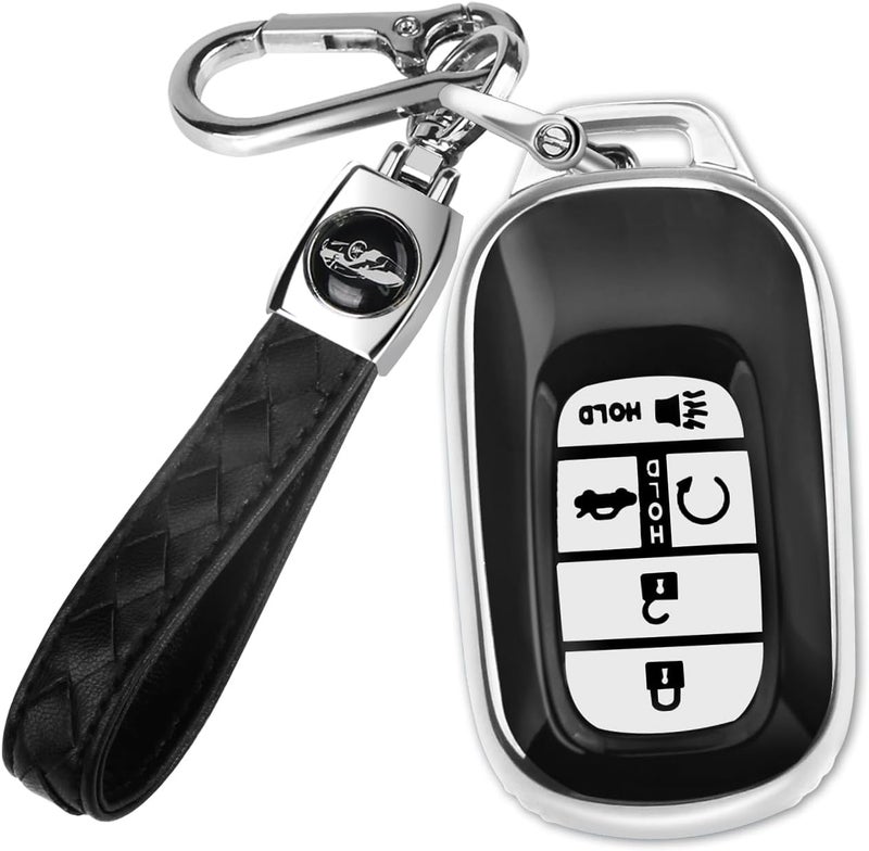 QBUC Honda Key Fob Cover with Leather Keychain - Soft TPU Key Shell Case for Honda Accord, Civic, HR-V, CR-V, Pilot (Silver) - Image 1