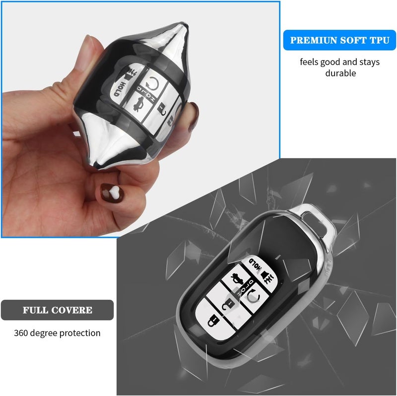QBUC Honda Key Fob Cover with Leather Keychain - Soft TPU Key Shell Case for Honda Accord, Civic, HR-V, CR-V, Pilot (Silver) - Image 5
