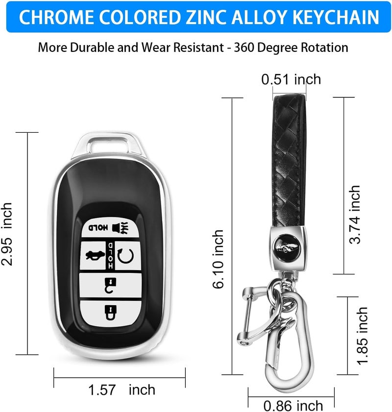 QBUC Honda Key Fob Cover with Leather Keychain - Soft TPU Key Shell Case for Honda Accord, Civic, HR-V, CR-V, Pilot (Silver) - Image 3