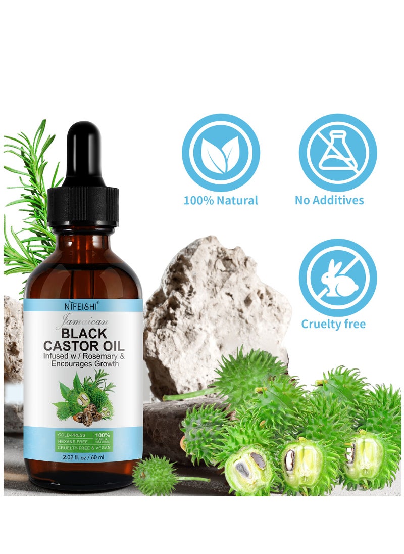 NIFEISHI - 60ml Jamaican Black Castor Oil Infused with Rosemary for Hair Growth 100% Pure Organic Cold Pressed Castor Rosemary Oil for Hair Growth Eyelash Eyebrow Growth Body & Skin Care Oil - Image 1