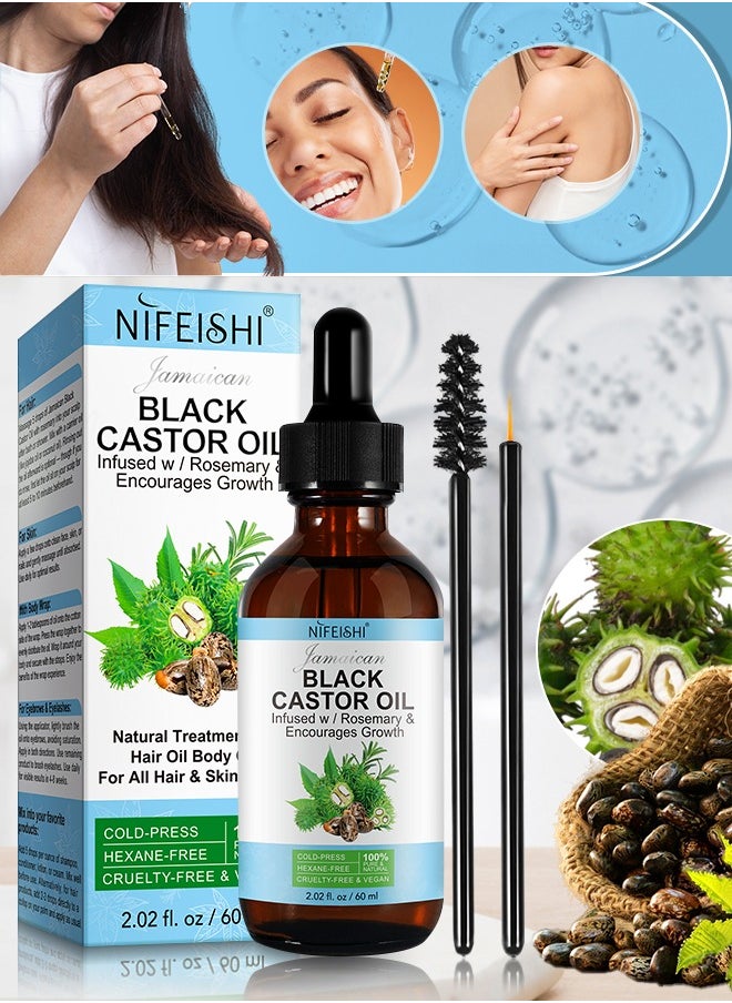 NIFEISHI - 60ml Jamaican Black Castor Oil Infused with Rosemary for Hair Growth 100% Pure Organic Cold Pressed Castor Rosemary Oil for Hair Growth Eyelash Eyebrow Growth Body & Skin Care Oil - Image 1
