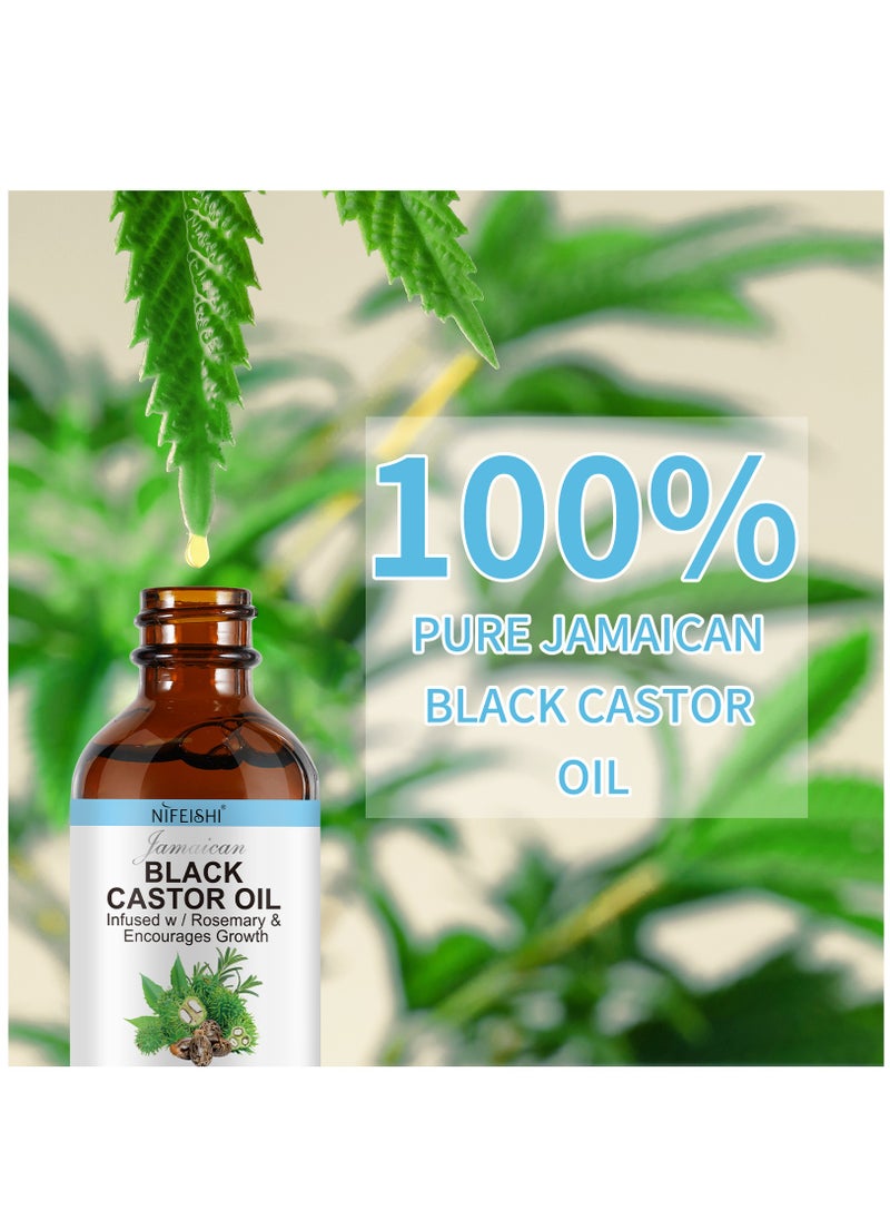 NIFEISHI - 60ml Jamaican Black Castor Oil Infused with Rosemary for Hair Growth 100% Pure Organic Cold Pressed Castor Rosemary Oil for Hair Growth Eyelash Eyebrow Growth Body & Skin Care Oil - Image 1