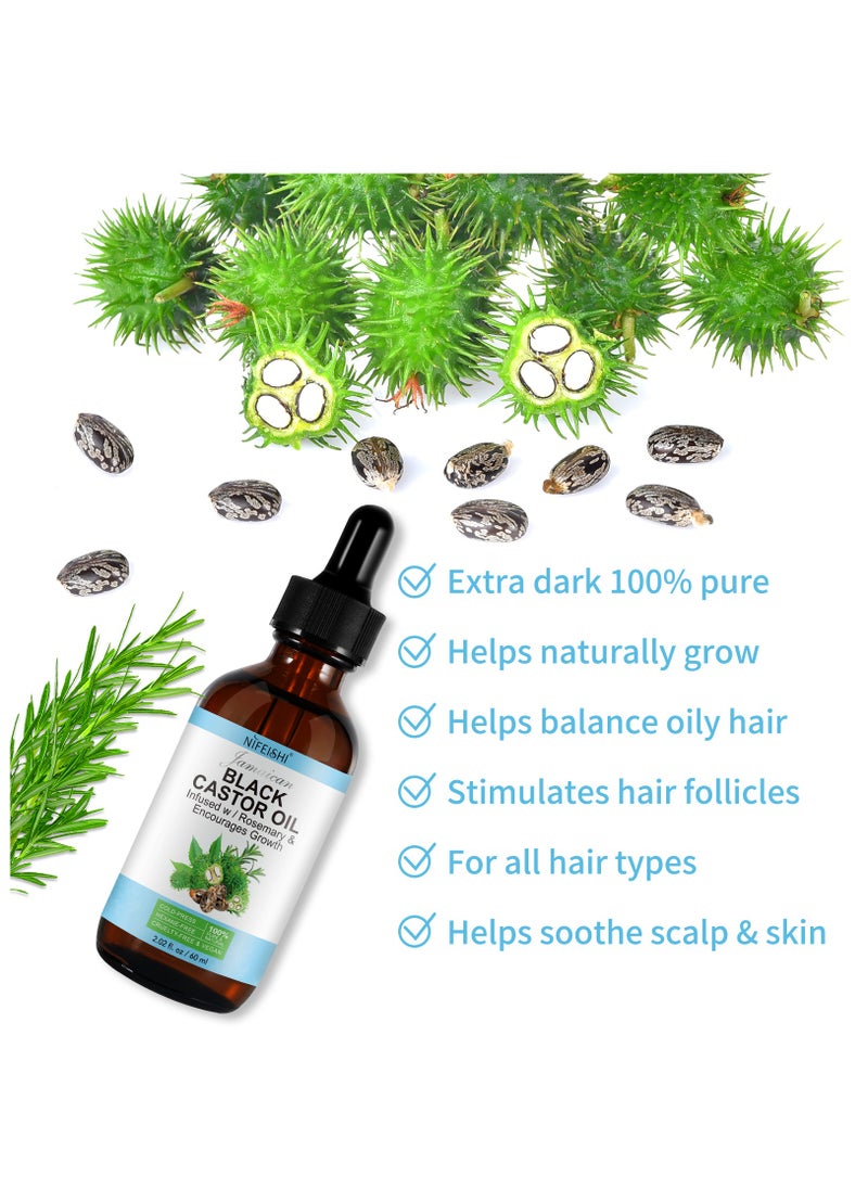 NIFEISHI - 60ml Jamaican Black Castor Oil Infused with Rosemary for Hair Growth 100% Pure Organic Cold Pressed Castor Rosemary Oil for Hair Growth Eyelash Eyebrow Growth Body & Skin Care Oil - Image 1