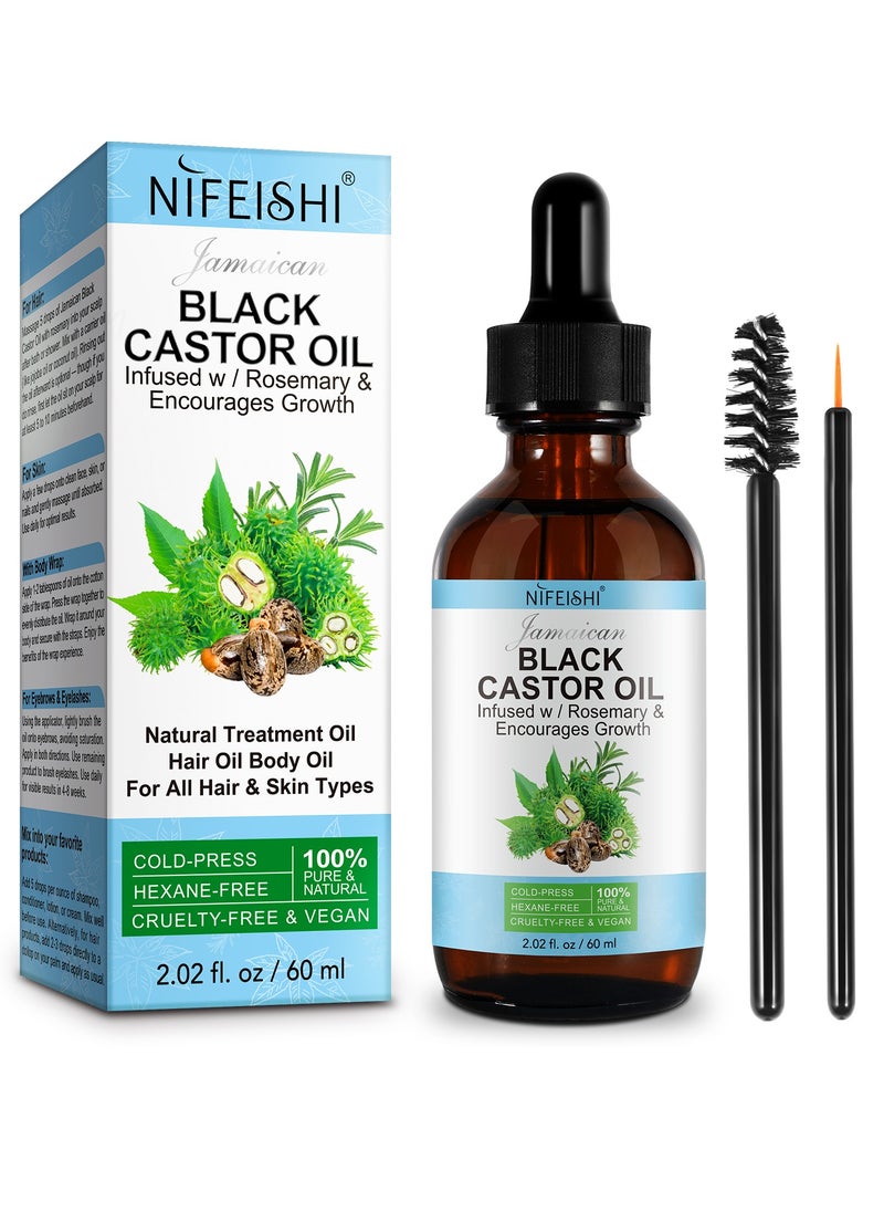 NIFEISHI - 60ml Jamaican Black Castor Oil Infused with Rosemary for Hair Growth 100% Pure Organic Cold Pressed Castor Rosemary Oil for Hair Growth Eyelash Eyebrow Growth Body & Skin Care Oil - Image 1