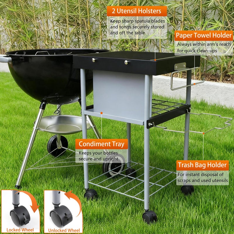 GLARETEX Grill Table Cart for Weber 22 inch Kettle 18in Charcoal Camping Carts for Blackstone 17 inch Griddle Accessories Outdoor Grillling Side Tables Freestanding Barbecue Shelves with Wheels Storage - Image 3