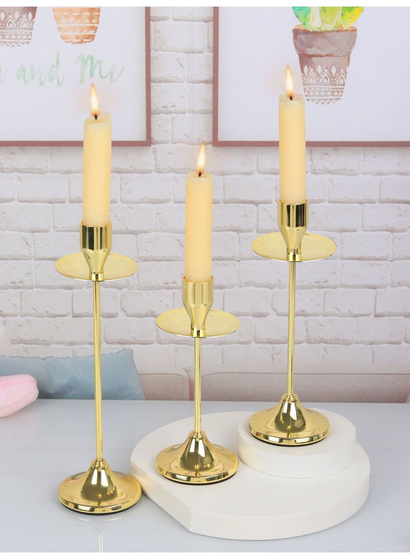 مجموعة من 3 حاملات شموع/حاملات شموع معدنية ذهبية، للشموع المدببة، حاملات شموع مزخرفة بقاعدة مضادة للانزلاق لحفلات الزفاف وتناول الطعام - Image 5