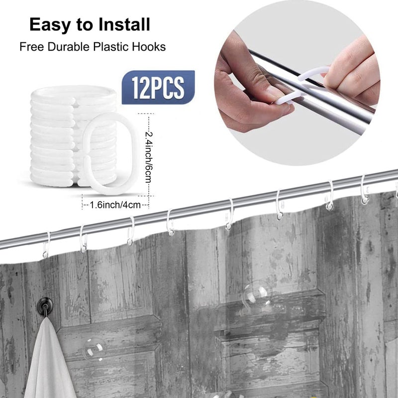 Yookeb Bear Funny Bathroom Shower Curtain 60W by 71H Inch Farmhouse Wood Wooden Vintage Rustic Farmhouse Cabin Animal Polyester Fabric 12 Plastic Hooks Waterproof Decor - Image 3