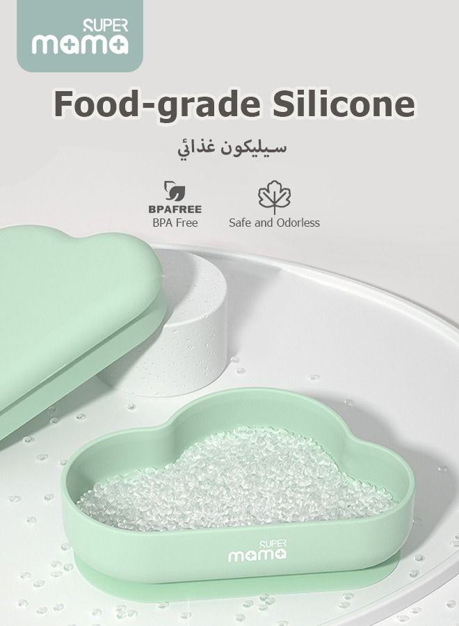 SUPERMAMA 2PCS Baby Suction Bowl or Toddler Plate with Lid for Kids First Stage Self Feeding Cloud Style BAP Free Food Grade silicone - Image 3