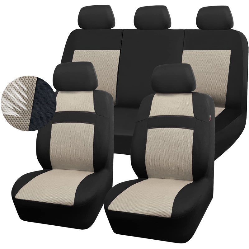 CAR PASS Seat Cover Full Sets 3D Air Mesh Car Seat Cover with 5mm Composite Sponge InsideAirbag Compatible Universal Fit for SUVVanssedans Trucks Automotive Interior Covers Black Beige