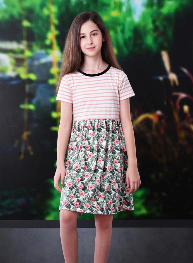 victor and jane Striped Floral Cotton Dress