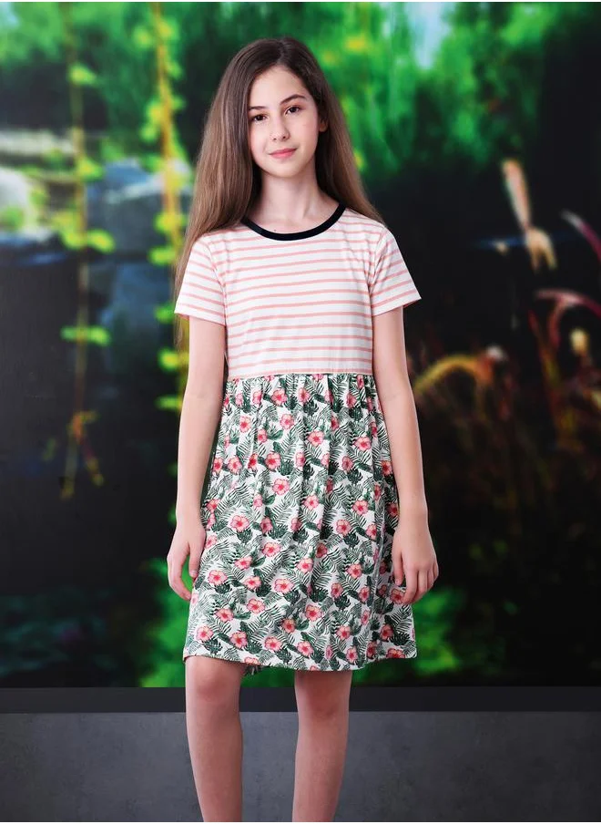 فكتور اند جين Contrast Striped Floral Print Casual Dress