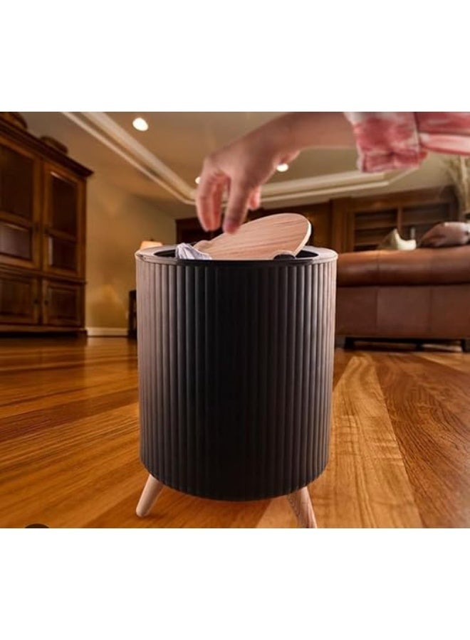 Generic Modern Trash Bin with Wooden Lid and Wooden Legs – Stylish Waste Basket for Home, Office & Bathroom – Multicolor - Image 4