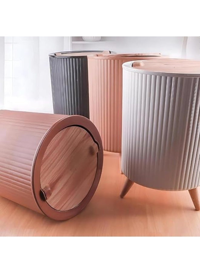 Generic Modern Trash Bin with Wooden Lid and Wooden Legs – Stylish Waste Basket for Home, Office & Bathroom – Multicolor - Image 1