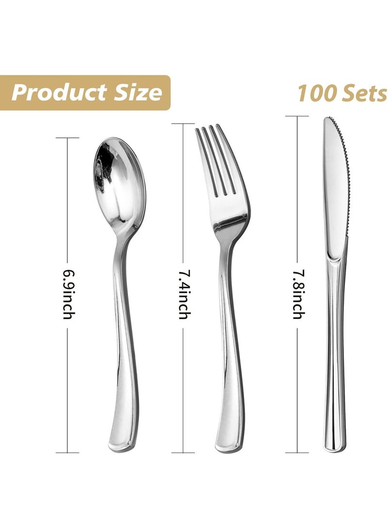 4basix Premium Silver Plastic Cutlery Set, 90 Pieces Flatware Collection Includes 30 Spoons 30 Forks And 30 Knives, Reusable Dining Tableware Set For Home Kitchen Serving And Events - Image 2