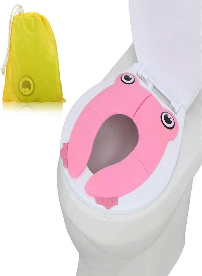 Xpandio Portable Folding Large Non Slip Silionce Pads Potty Training Seat for Kids Boys & Girls, Foldable Toddlers Toilet Seat, Recyclable Potty Seat Cover for Travel (PINK FROGGY) - Image 1