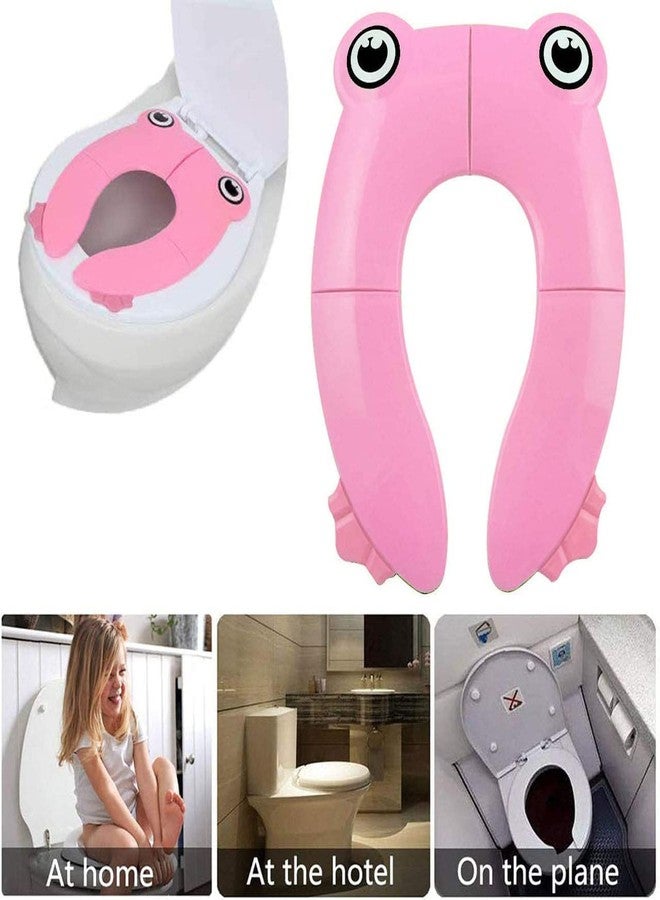 Xpandio Portable Folding Large Non Slip Silionce Pads Potty Training Seat for Kids Boys & Girls, Foldable Toddlers Toilet Seat, Recyclable Potty Seat Cover for Travel (PINK FROGGY) - Image 5