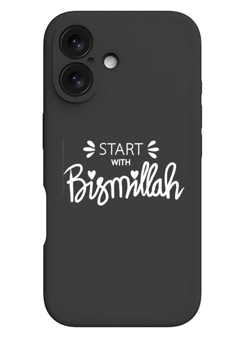 Theodor Protective Slim Fit Case Liquid Silicone Cover with Full Body Protection Anti-Scratch Shockproof Case For Apple iPhone 17 (Black) Start with Bismillah - White - Image 1