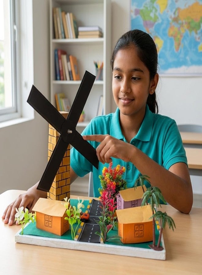 KOMODO CRAFT DIY Urban Windmill Model Kit for School Project | Working Motor Windmill with Village Scene | Science Project Kit for Kids | STEM Learning Toy | Easy to Assemble | Komodo Craft - Image 2