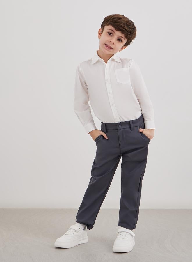 ستايلي قميص أبيض طويل الأكمام للأولاد للمدرسة مع جيب - Image 2