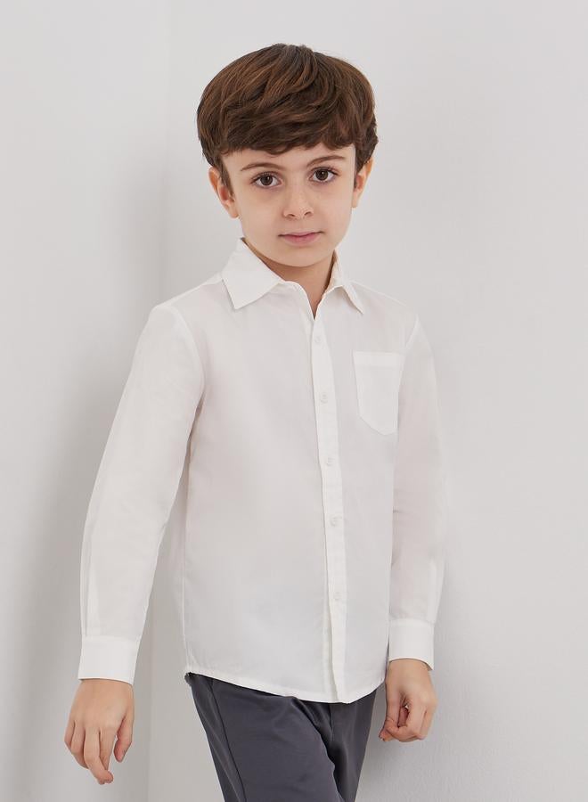 ستايلي قميص أبيض طويل الأكمام للأولاد للمدرسة مع جيب - Image 1