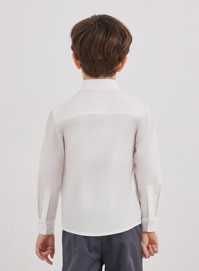 ستايلي قميص أبيض طويل الأكمام للأولاد للمدرسة مع جيب - Image 4