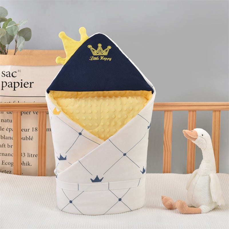 Newborn Baby Spring and Autumn Plus Thin Cotton Cushion Quilt for Newborn Children Autumn and Winter Thickened Pacifying Bean Velvet Bag Quilt Blanket Blue Crown Beanie Velvet