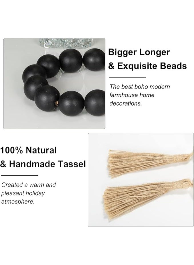 OMISHE Large Wood Bead Garland Black With 1.6" Diameter Wooden Beads and Tassels, 41" Long Rustic Farmhouse Country Decor for Home Tiered Tray, Decorative Black - Image 3