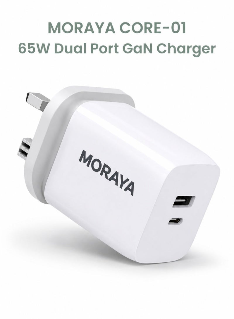 MORAYA | CORE-01 | 65W USB-C Fast Charging Adapter, PD GaN Charger with Power Delivery, Super Fast Charger for MacBook, iPhone 15/16 Series, for Samsung Galaxy, iPad, Laptops & Tablets - Image 1
