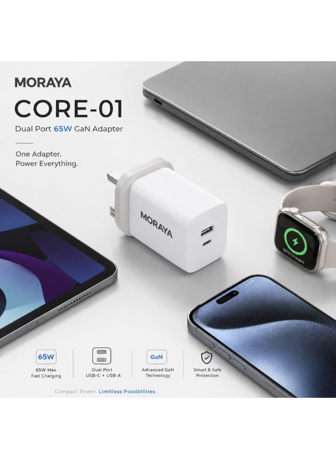 MORAYA | CORE-01 | 65W USB-C Fast Charging Adapter, PD GaN Charger with Power Delivery, Super Fast Charger for MacBook, iPhone 15/16 Series, for Samsung Galaxy, iPad, Laptops & Tablets - Image 3