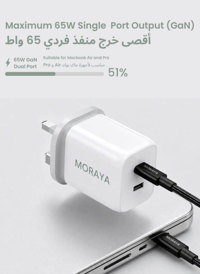 MORAYA | CORE-01 | 65W USB-C Fast Charging Adapter, PD GaN Charger with Power Delivery, Super Fast Charger for MacBook, iPhone 15/16 Series, for Samsung Galaxy, iPad, Laptops & Tablets - Image 2