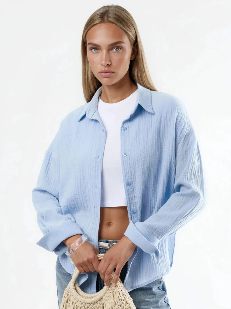 بوسيم BUSEM Textured Woven Cotton Button-Up Shirt