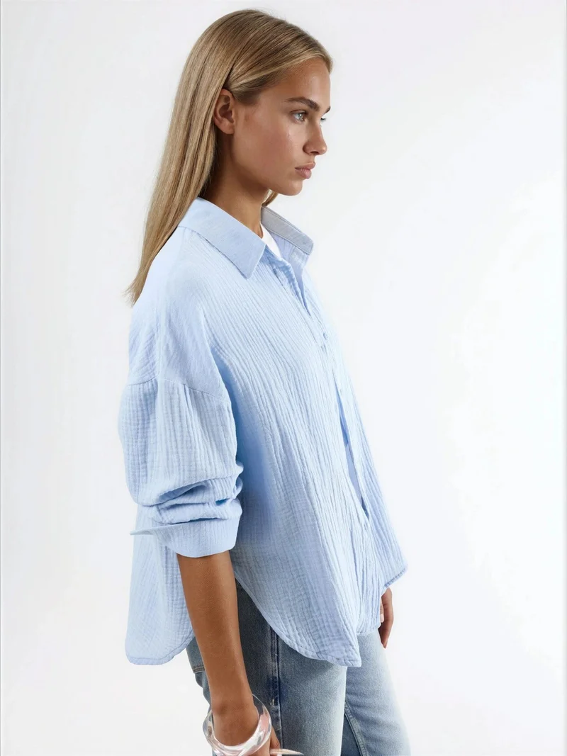 بوسيم BUSEM Textured Woven Cotton Button-Up Shirt