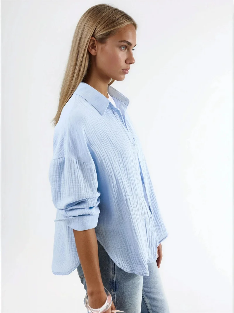 بوسيم BUSEM Textured Woven Cotton Button-Up Shirt