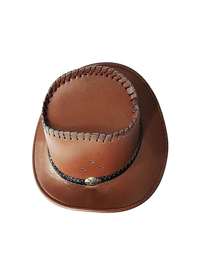 Zeki Fedora Hats for Cowboy Leather Fedora Hat for Unisex, 25 Gram, (Brown, Pack of 1) - Image 2