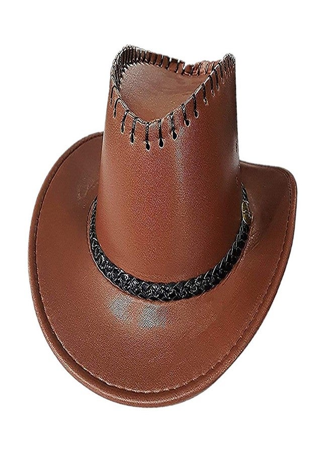 Zeki Fedora Hats for Cowboy Leather Fedora Hat for Unisex, 25 Gram, (Brown, Pack of 1) - Image 1