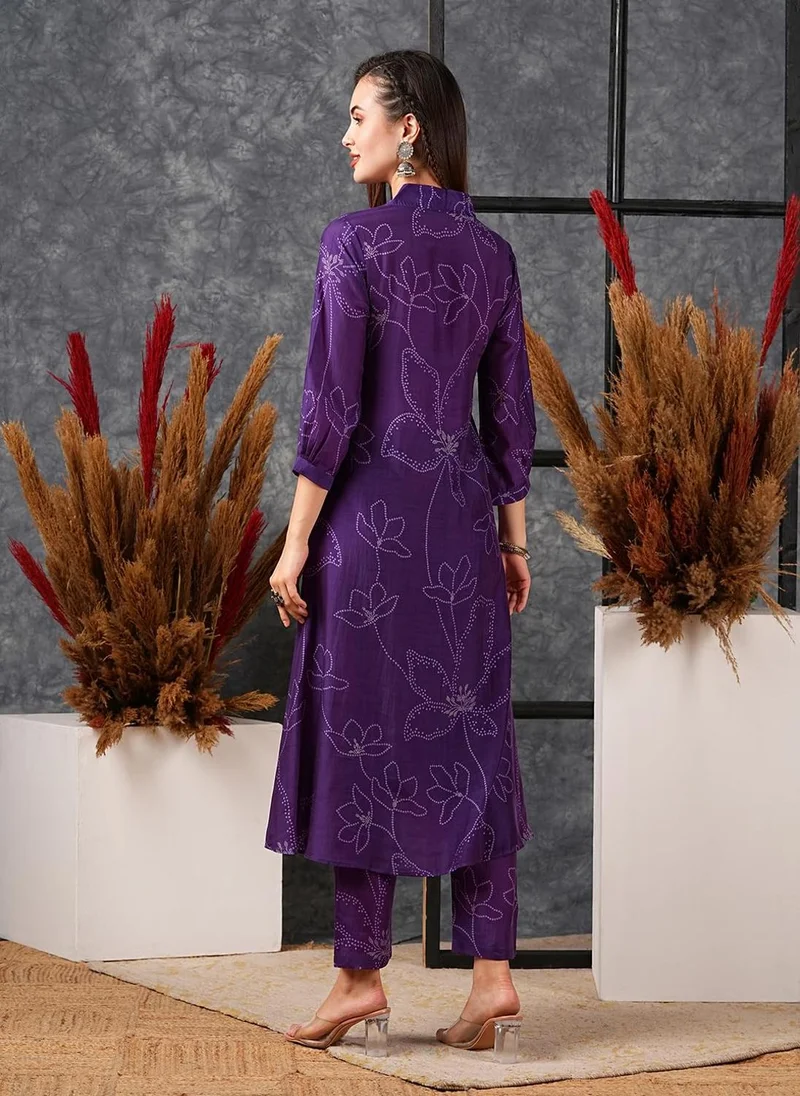 GoSriKi Begani GoSriKi Women's Cotton Blend Anarkali Printed Kurta with Pant (Marup Begani-GS_L_Begani_Large) for Women | Best Price UAE