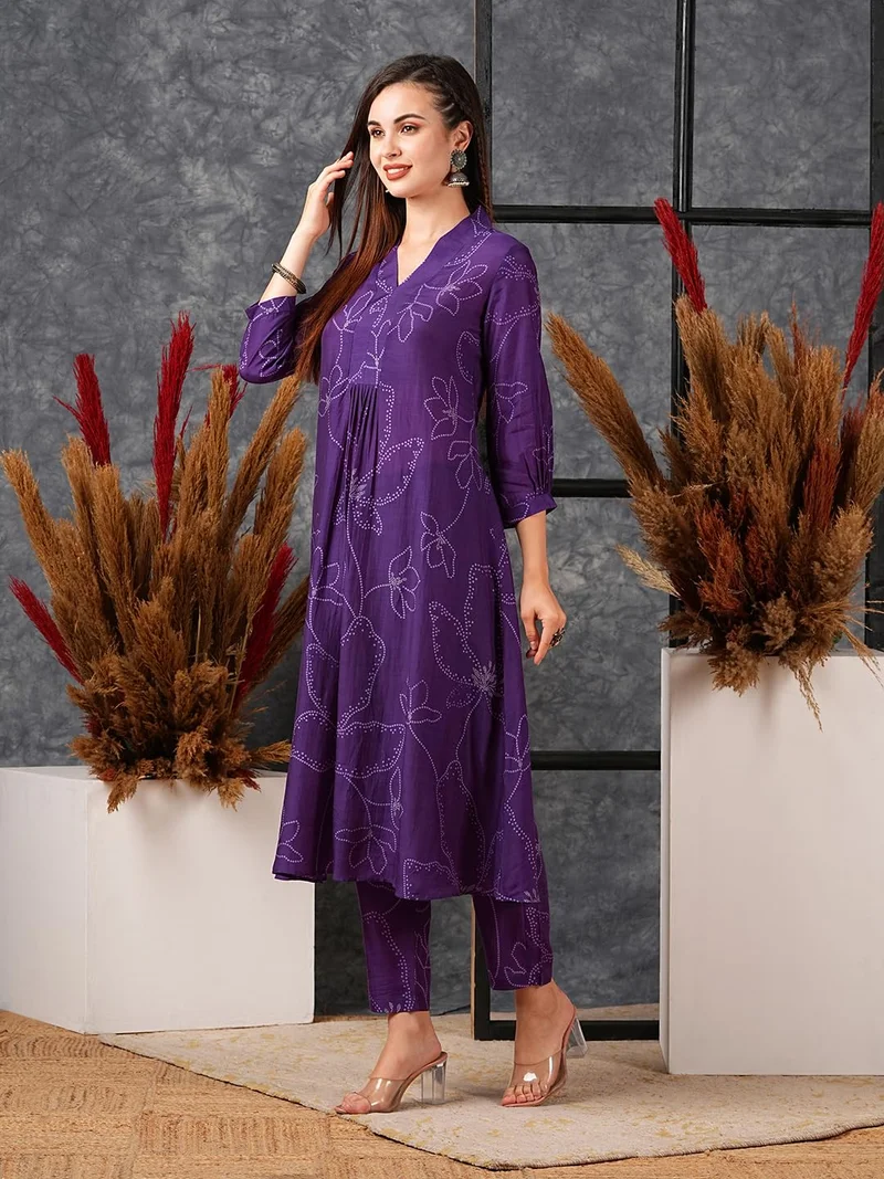 GoSriKi Begani GoSriKi Women's Cotton Blend Anarkali Printed Kurta with Pant (Marup Begani-GS_L_Begani_Large) for Women | Best Price UAE