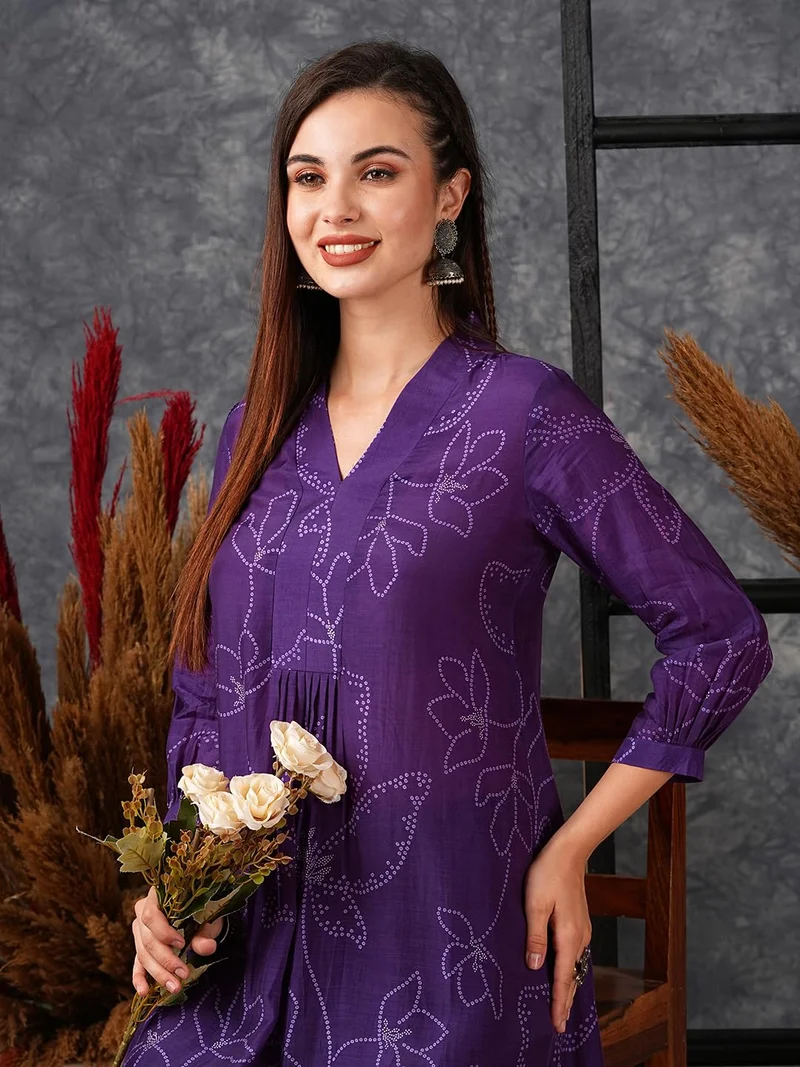 GoSriKi Begani GoSriKi Women's Cotton Blend Anarkali Printed Kurta with Pant (Marup Begani-GS_L_Begani_Large) for Women | Best Price UAE