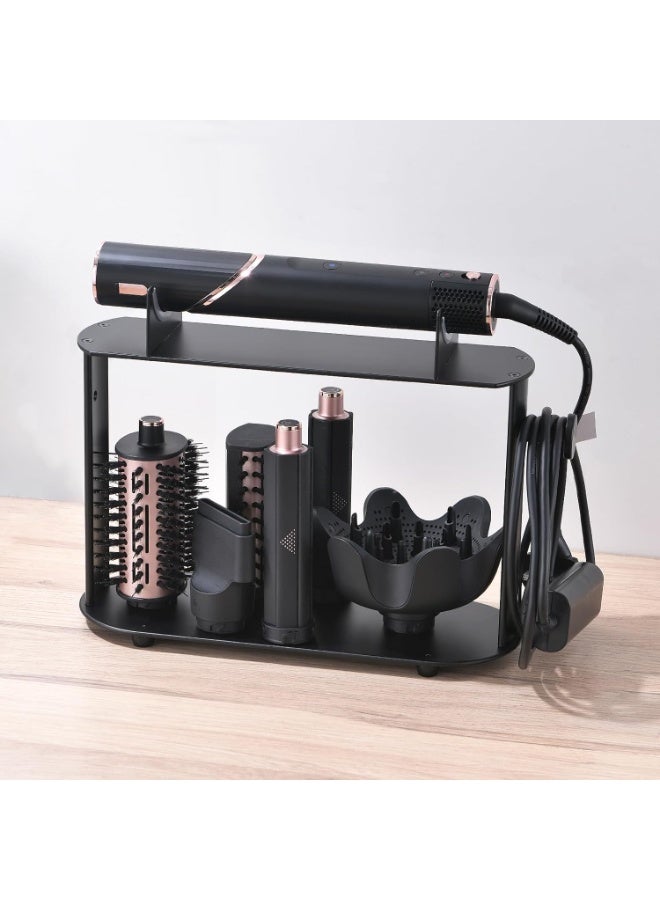 ZEESQUARE Dyson Airwrap Holder & Organizer Stand | Acrylic Storage Rack for Dyson Airwrap Styler & Accessories | 6-Slot Countertop Hair Tool Organizer with Cord Hook for Long Barrel, Diffuser, Brushes & Attachments | Black - Image 1
