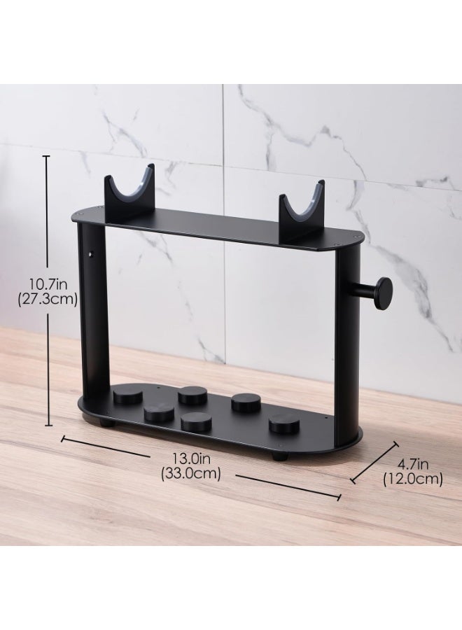 ZEESQUARE Dyson Airwrap Holder & Organizer Stand | Acrylic Storage Rack for Dyson Airwrap Styler & Accessories | 6-Slot Countertop Hair Tool Organizer with Cord Hook for Long Barrel, Diffuser, Brushes & Attachments | Black - Image 4