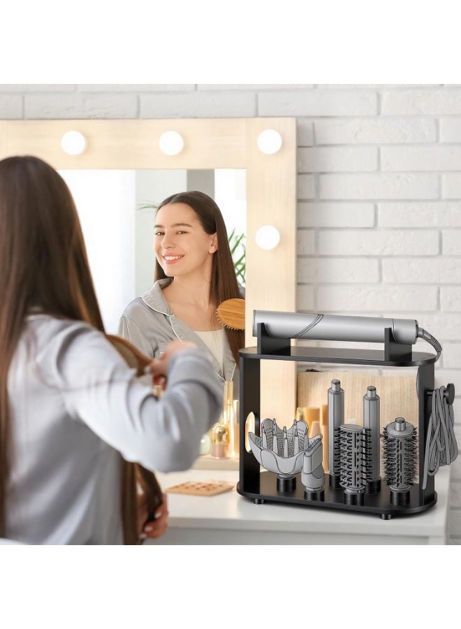 ZEESQUARE Dyson Airwrap Holder & Organizer Stand | Acrylic Storage Rack for Dyson Airwrap Styler & Accessories | 6-Slot Countertop Hair Tool Organizer with Cord Hook for Long Barrel, Diffuser, Brushes & Attachments | Black - Image 3