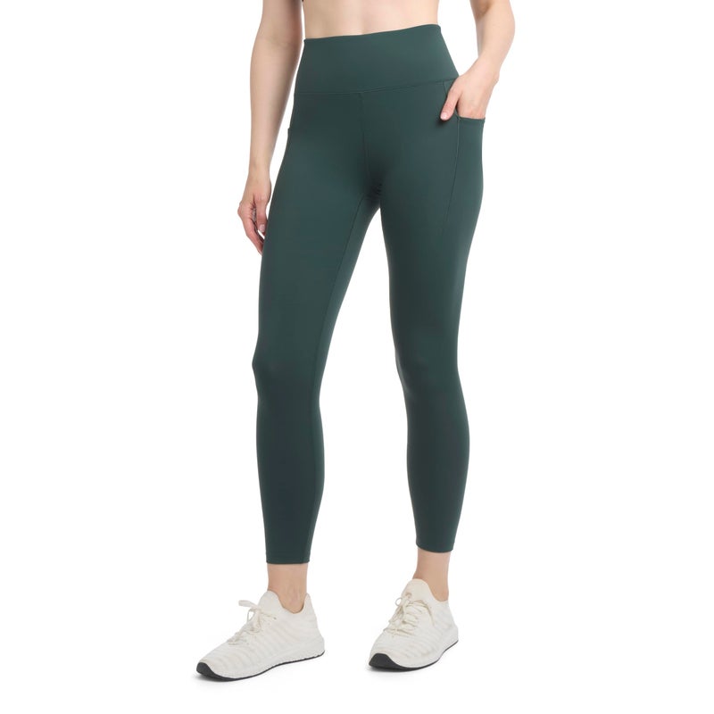 Danskin Women's Satin Stitch Shaped Back 7/8 Leggings, Evergreen, Large - Image 1