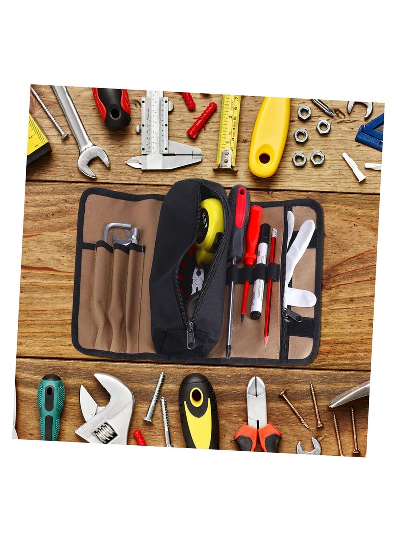 SYOSI Roll Hand Tool Bag, Canvas Zipper Pouch Multi Function Pencil Case, 600D Oxford Fabric Portable Tool Pouch, Storage Bag, Wrench Roll Up Tool Bag for Electrician, Plumber, Carpenter - Image 2