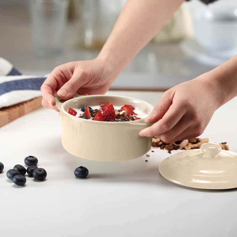 Kook Ceramic Mini Cocotte Set, Small Casserole Dishes with Lids and Handles, Individual Baking Ramekins, Oven, Microwave & Dishwasher Safe, Stoneware, 12 oz, Set of 4, Ivory - Image 5