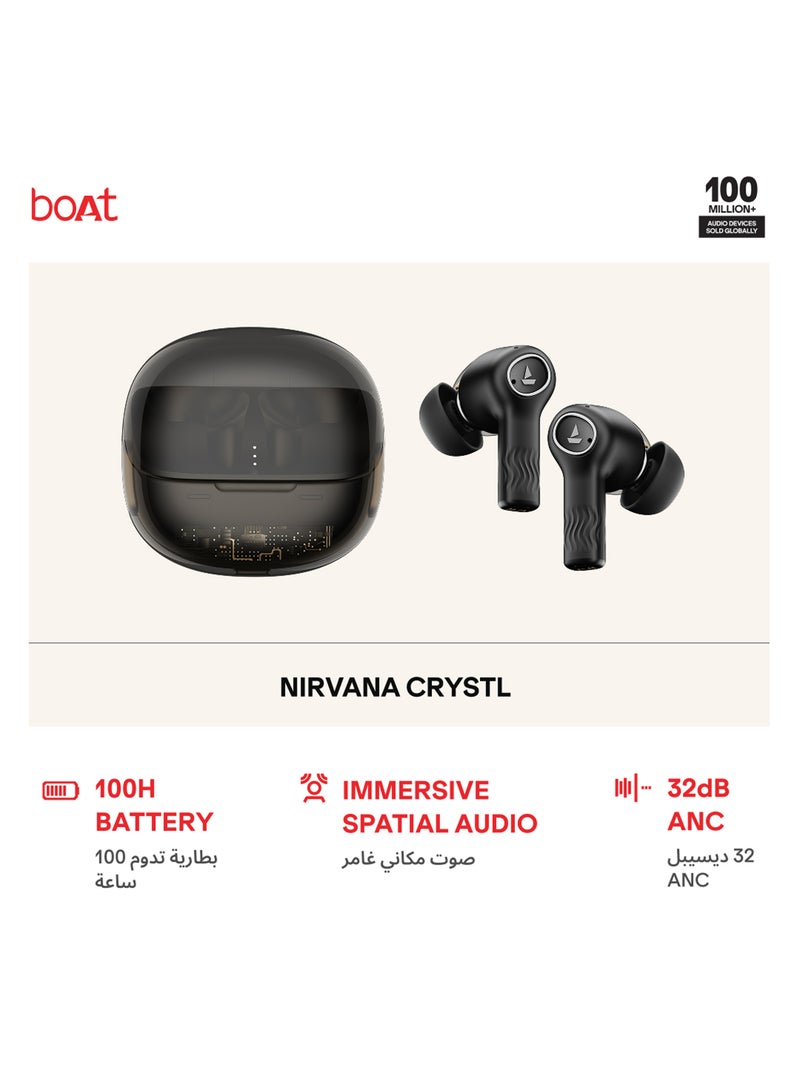 بوات سماعات أذن Nirvana Crystl TWS مع صوت مكاني 360º، إلغاء الضوضاء النشط حتى 32 ديسيبل، 100 ساعة من التشغيل، اتصال متعدد النقاط، 4 ميكروفونات مع ENx™، EQ التكيف من boAt، اكتشاف داخل الأذن والشحن السريع - - Image 1