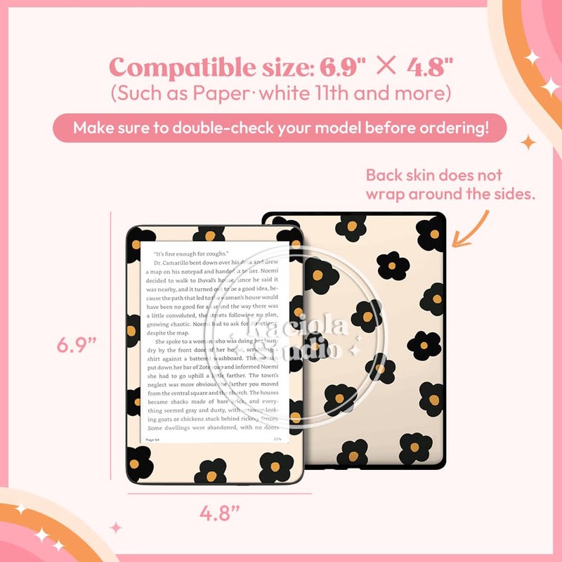 KACIOLA STUDIO 24PCS Simple Flower Skin Set for E-Reader, and 4PCS Type C Charms/50PCS Scrapbook Stickers for Clear Case, 6.9"x4.8" E-Reader Skin Front and Back Decal for Paper White 11th - Image 5