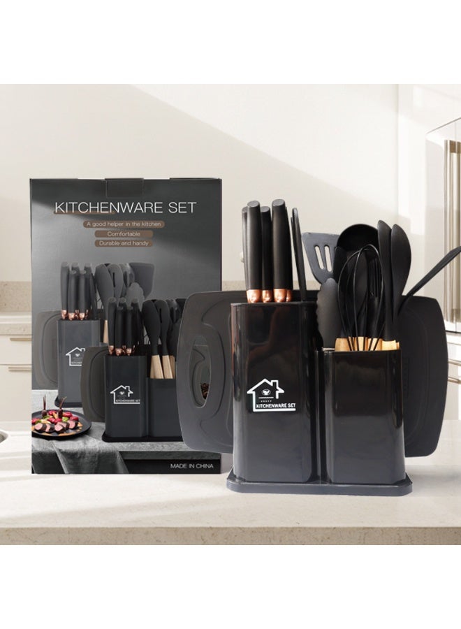 TD HOME 1550 جرام مجموعة مثالية من السيليكون الغذائي والفولاذ المقاوم للصدأ 3Cr13 - مجموعة مكونة من 19 قطعة من سكاكين وأدوات المطبخ - Image 1