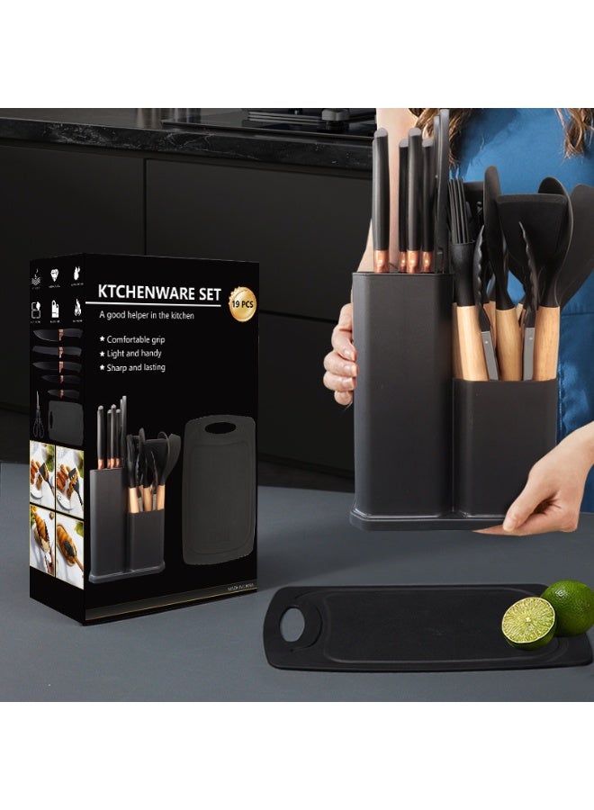 TD HOME 1550 جرام مجموعة مثالية من السيليكون الغذائي والفولاذ المقاوم للصدأ 3Cr13 - مجموعة مكونة من 19 قطعة من سكاكين وأدوات المطبخ - Image 3