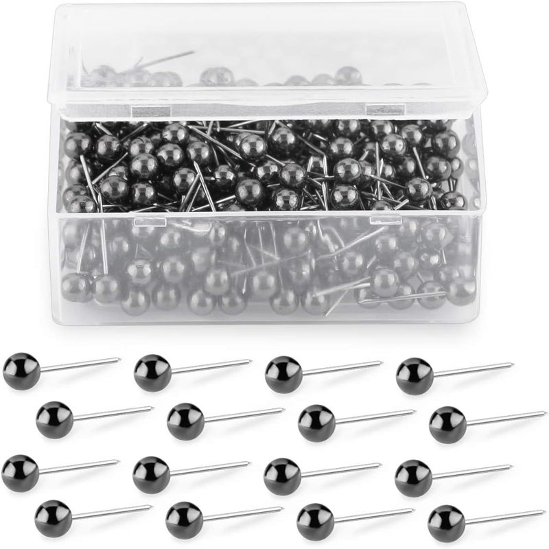 Yalis Push Pins Map Tacks 1/8-Inch Retro Metallic Color Beads Head Marking Push Pins, 4 Colors, 200-count (Metallic Black) - Image 1